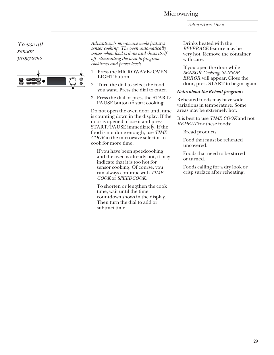 Microwaving, Advantium oven | GE SCB2000 User Manual | Page 29 / 44