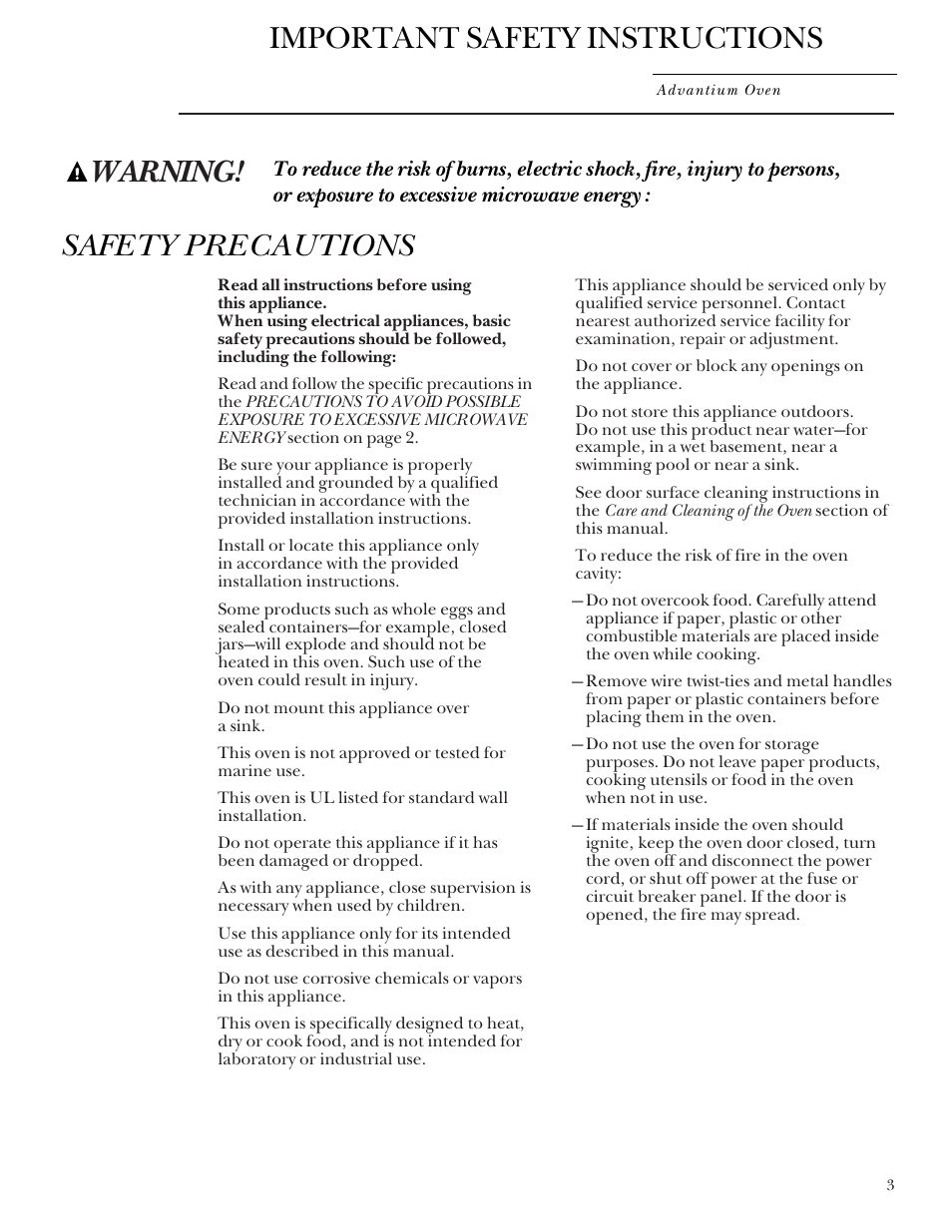 Warning! important safety instructions, Safety precautions | GE SCB2000 User Manual | Page 3 / 44