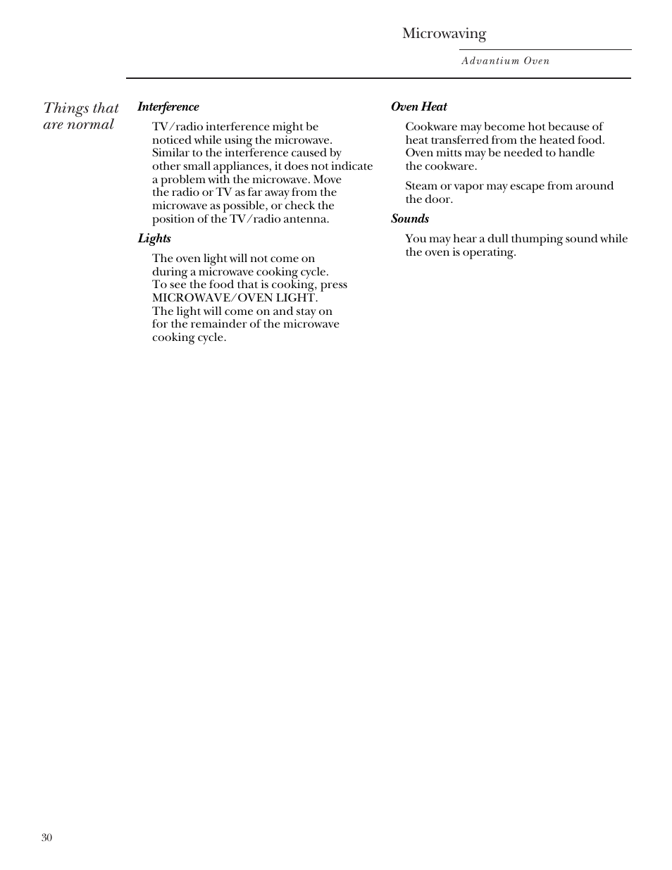 Things that are normal, Microwaving | GE SCB2000 User Manual | Page 30 / 44