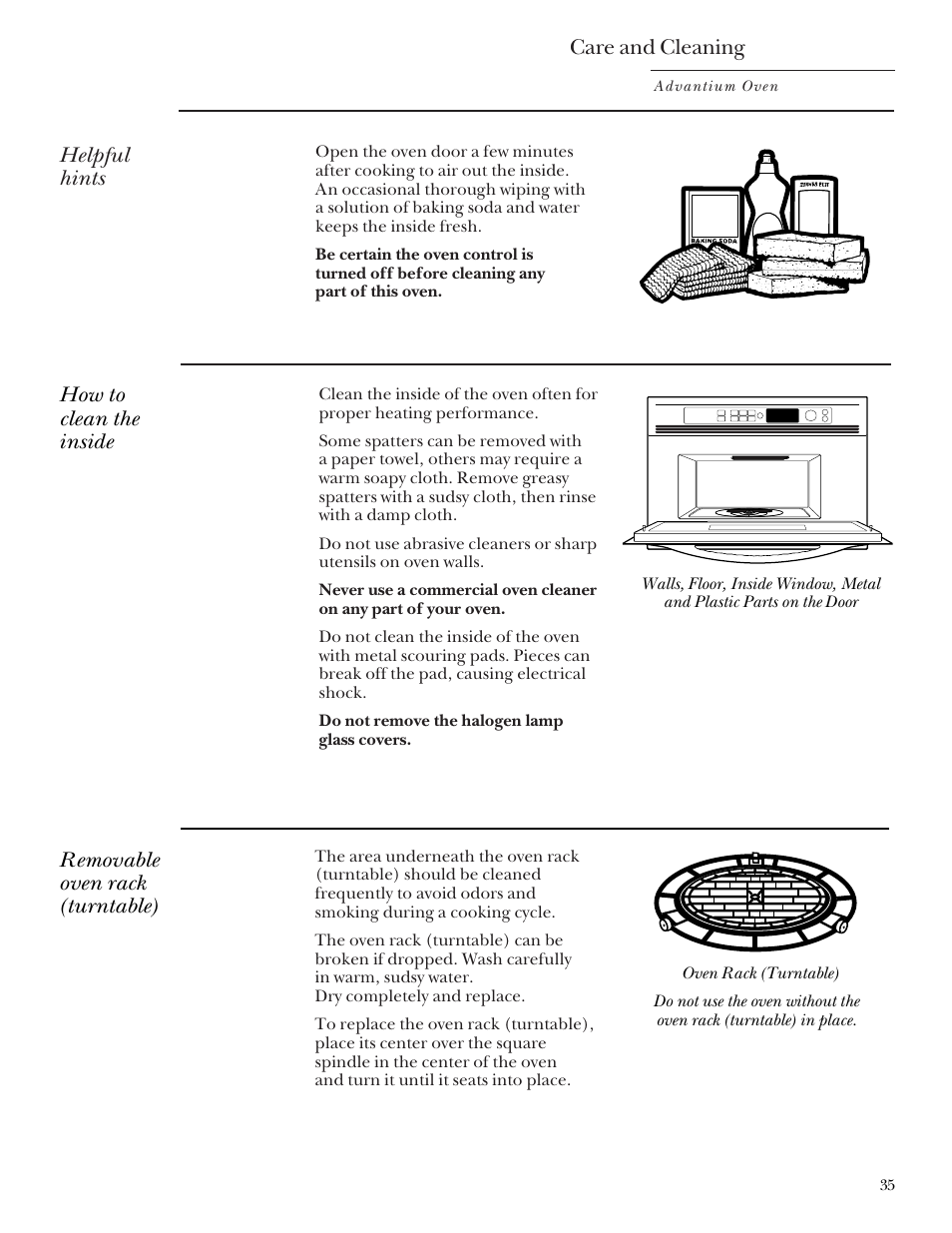 Cleaning the inside, Cleaning the inside –36, Care and cleaning | Helpful hints | GE SCB2000 User Manual | Page 35 / 44