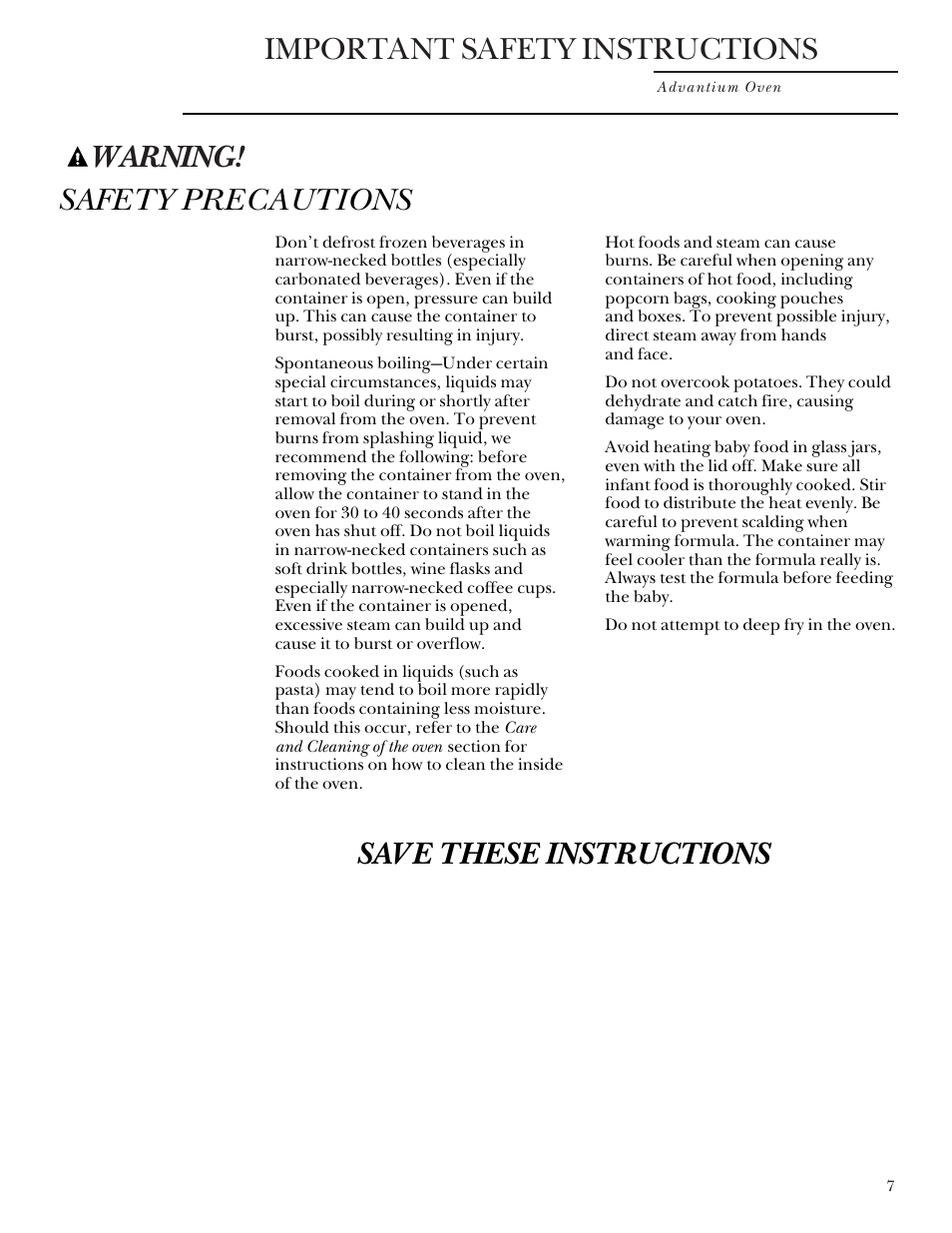 Important safety instructions, Warning, Safety precautions save these instructions | GE SCB2000 User Manual | Page 7 / 44