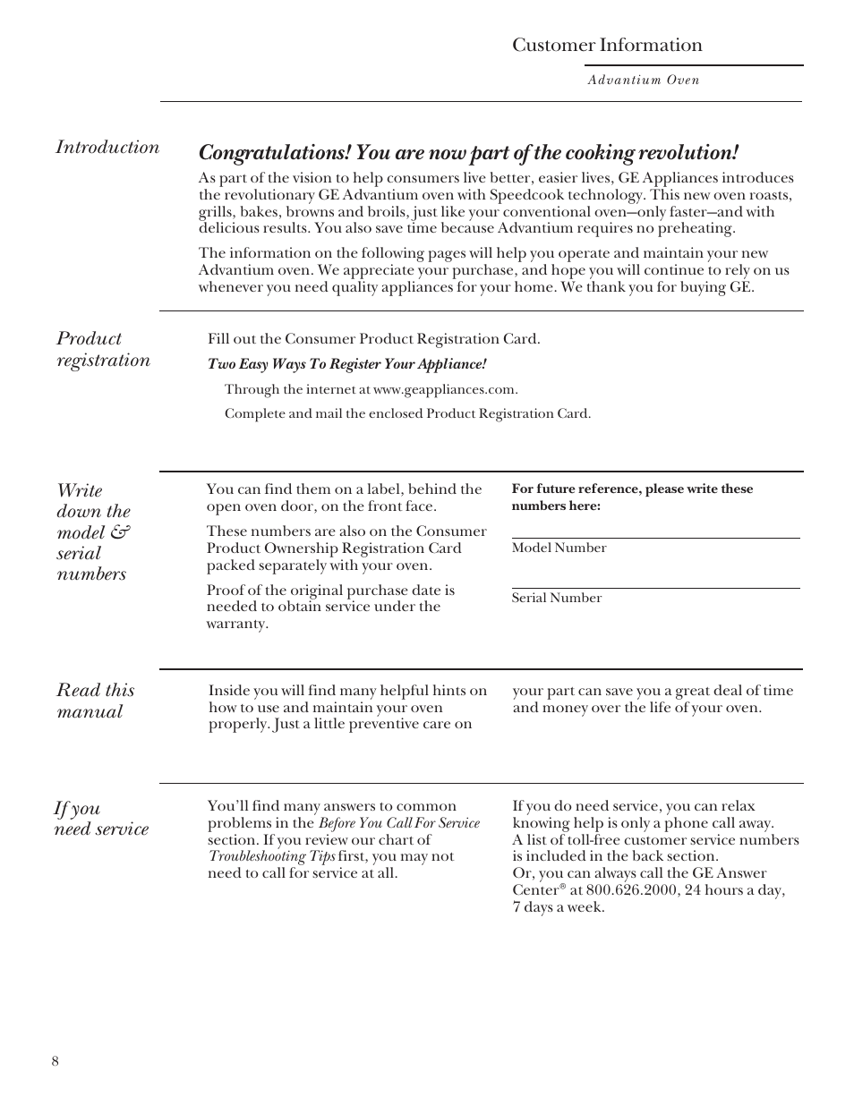 Customer information | GE SCB2000 User Manual | Page 8 / 44