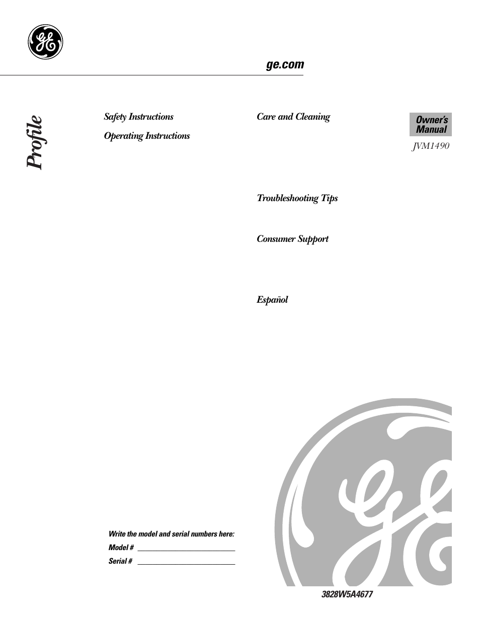 GE SPACEMAKER JVM1490 User Manual | 72 pages
