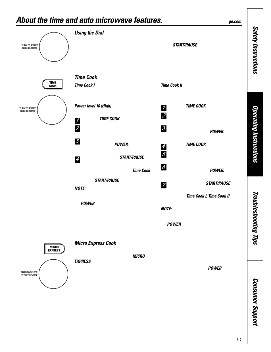 About the time and auto microwave features | GE SPACEMAKER JVM1490 User Manual | Page 11 / 72