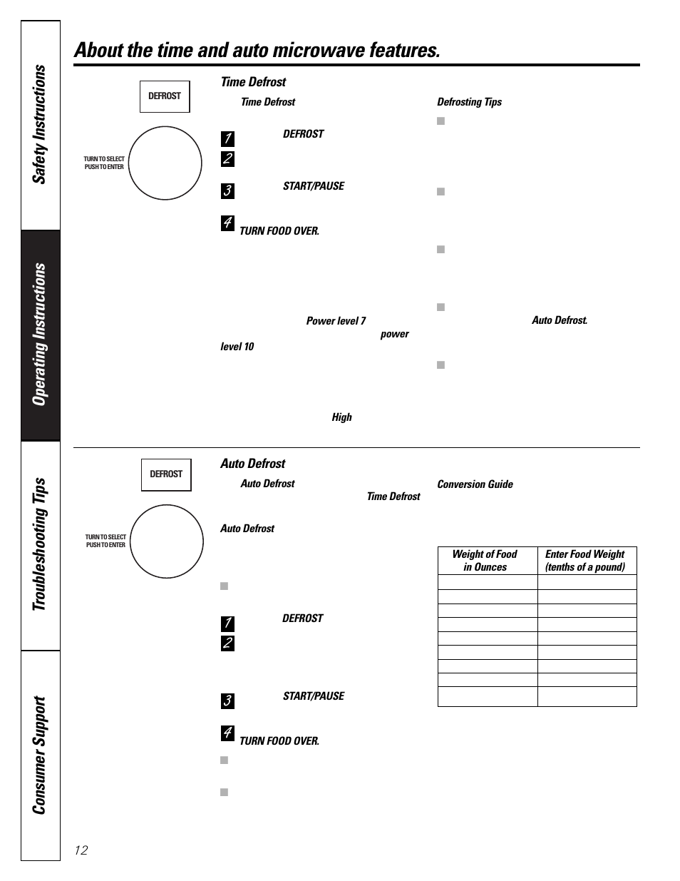 About the time and auto microwave features | GE SPACEMAKER JVM1490 User Manual | Page 12 / 72