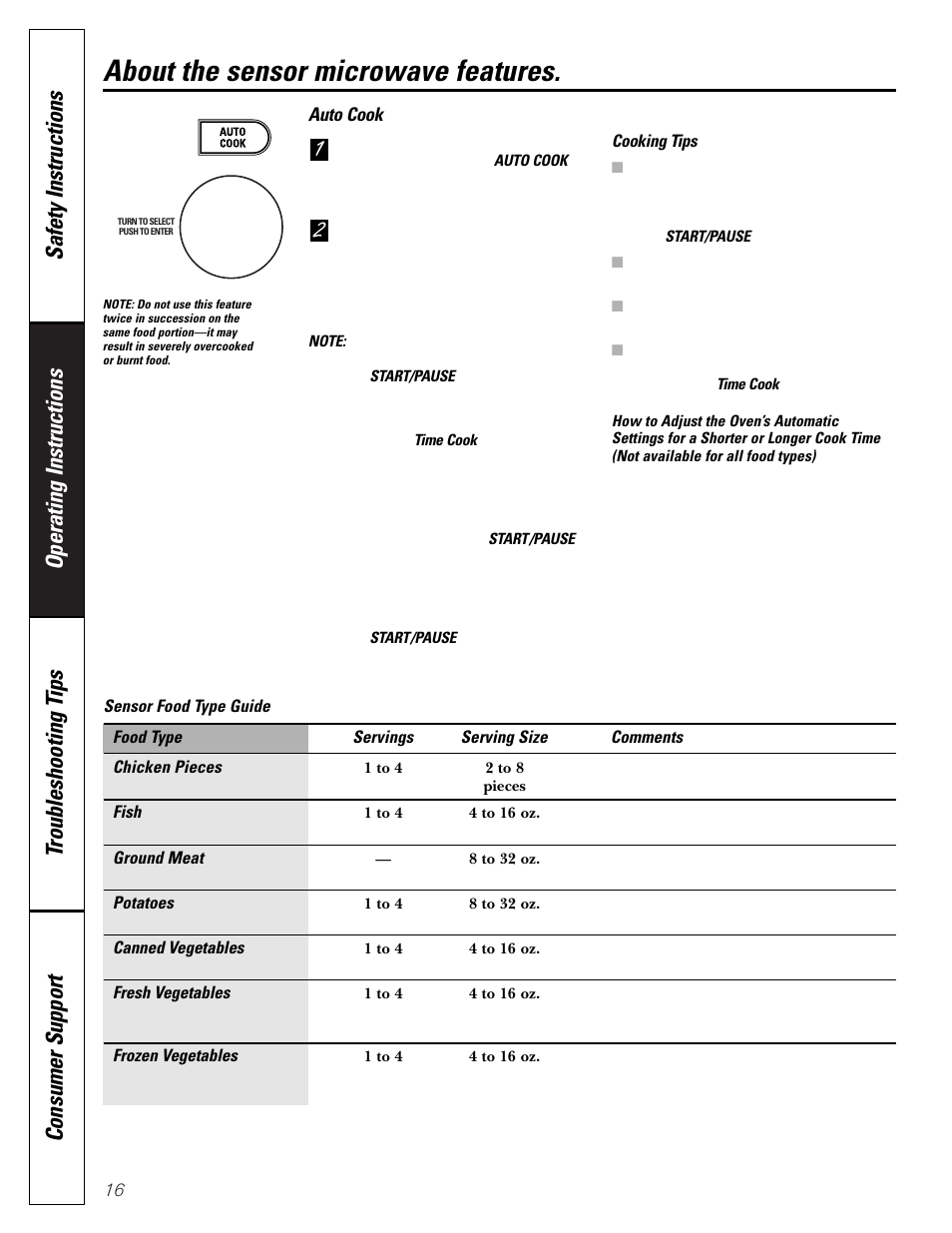 21 about the sensor microwave features | GE SPACEMAKER JVM1490 User Manual | Page 16 / 72