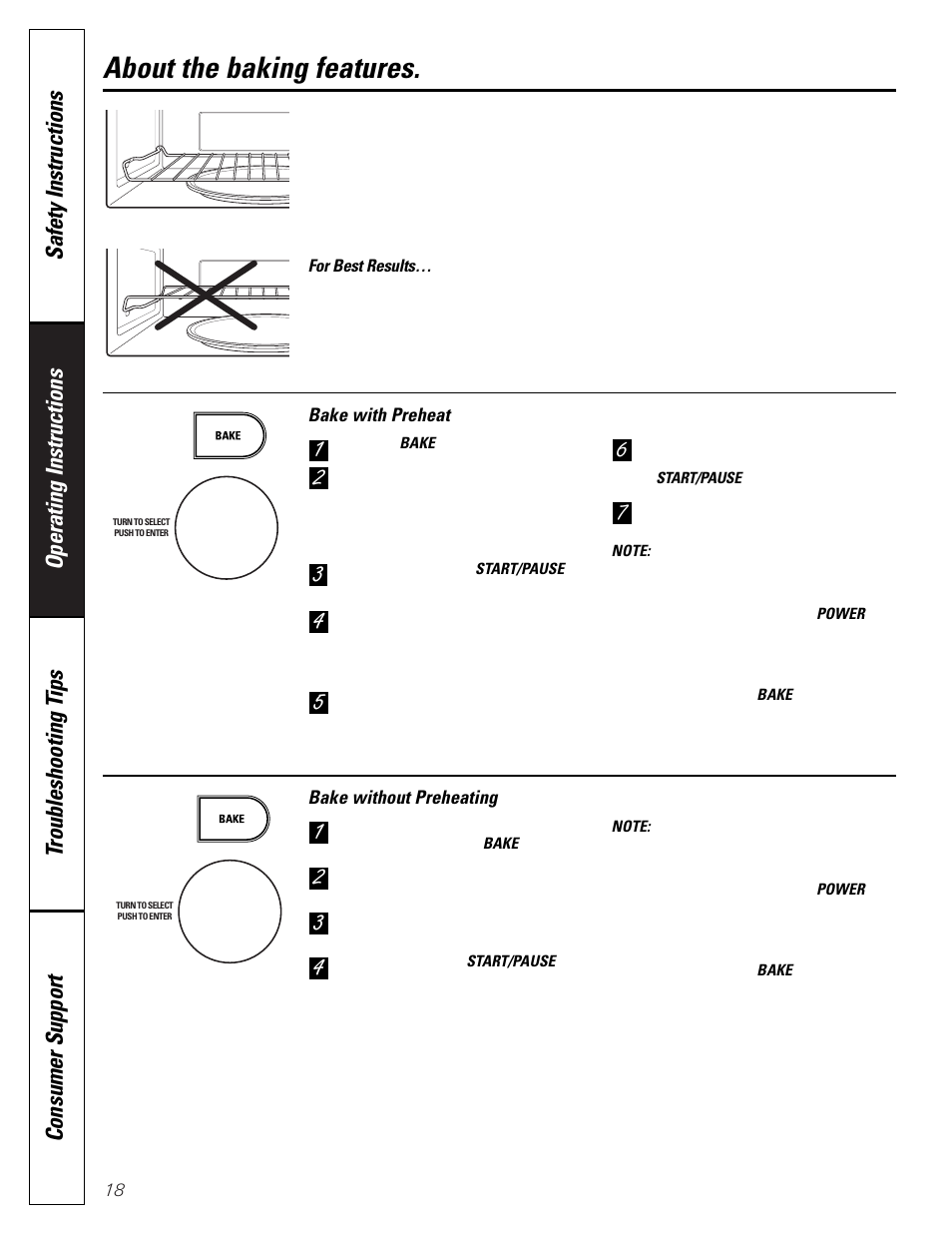 About the baking features | GE SPACEMAKER JVM1490 User Manual | Page 18 / 72