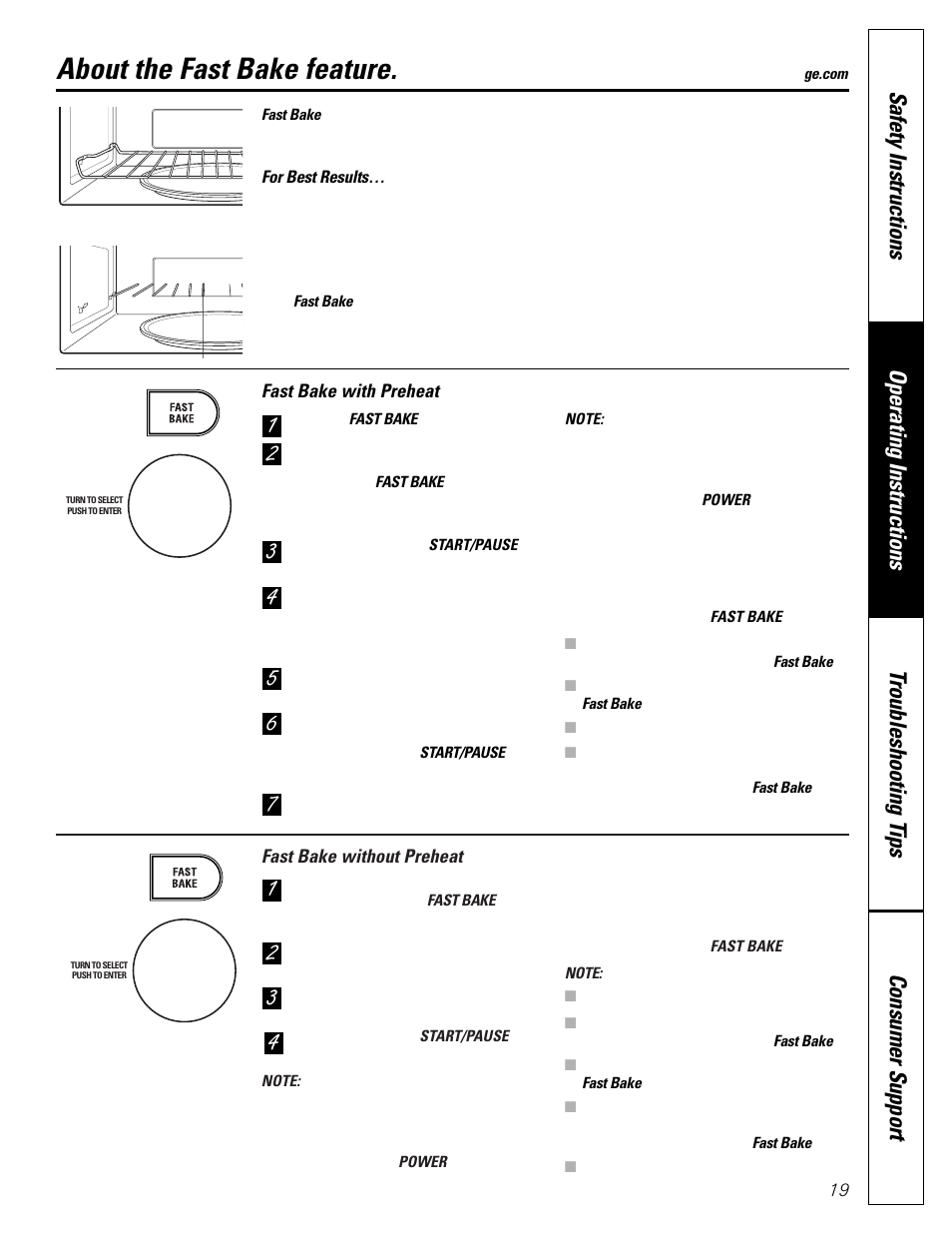 About the fast bake feature | GE SPACEMAKER JVM1490 User Manual | Page 19 / 72