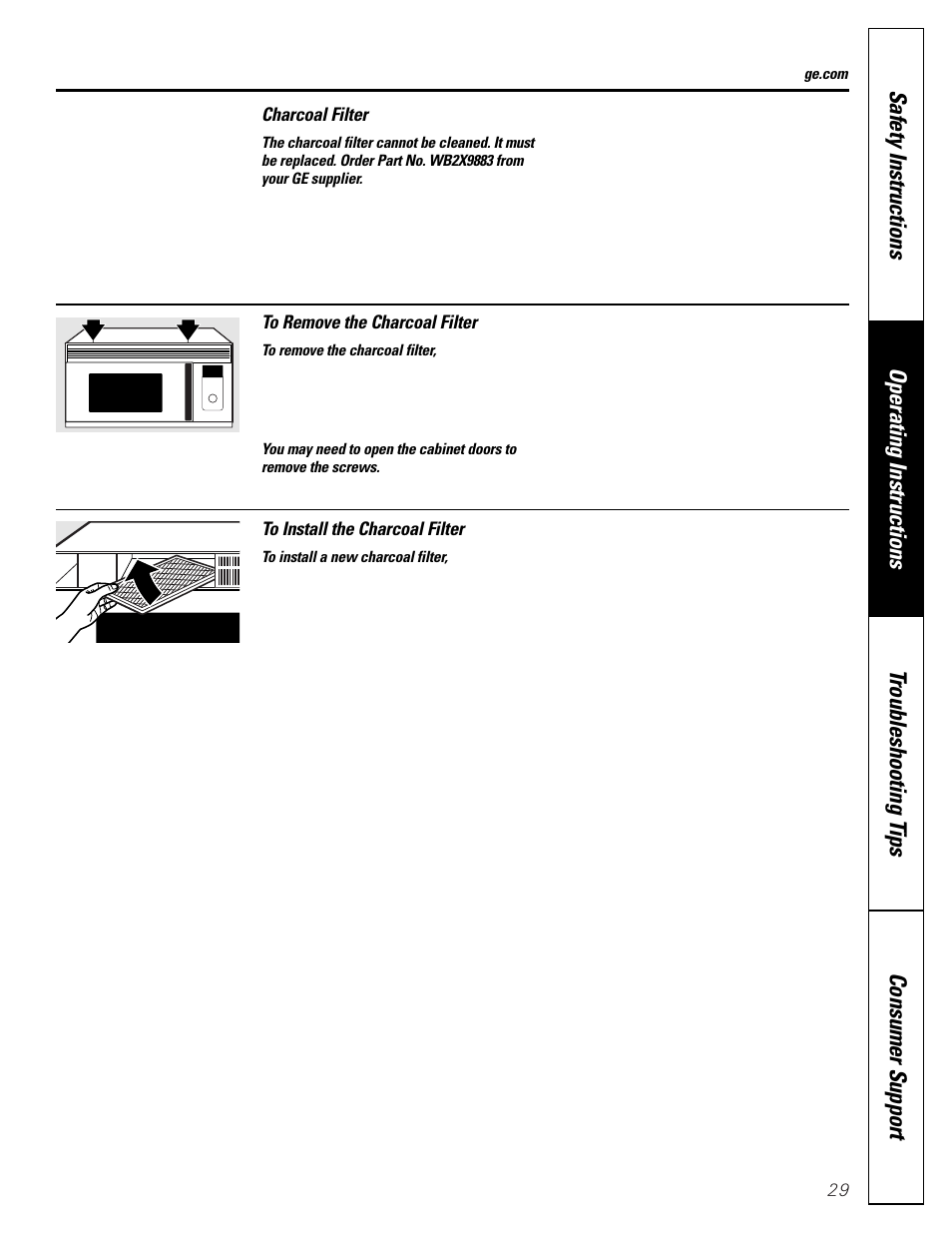 Charcoal filters | GE SPACEMAKER JVM1490 User Manual | Page 29 / 72