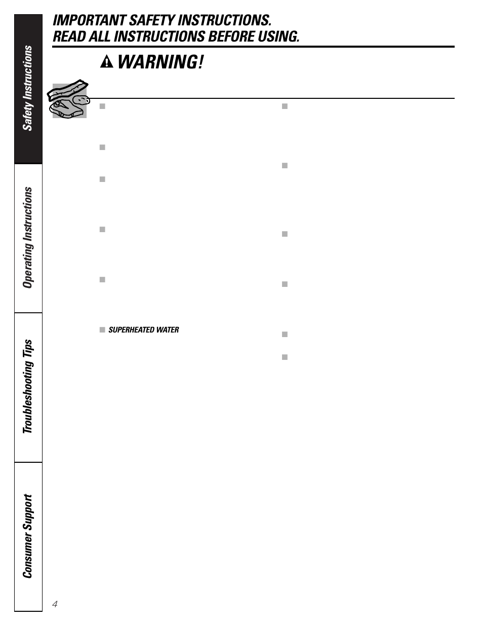 Warning | GE SPACEMAKER JVM1490 User Manual | Page 4 / 72