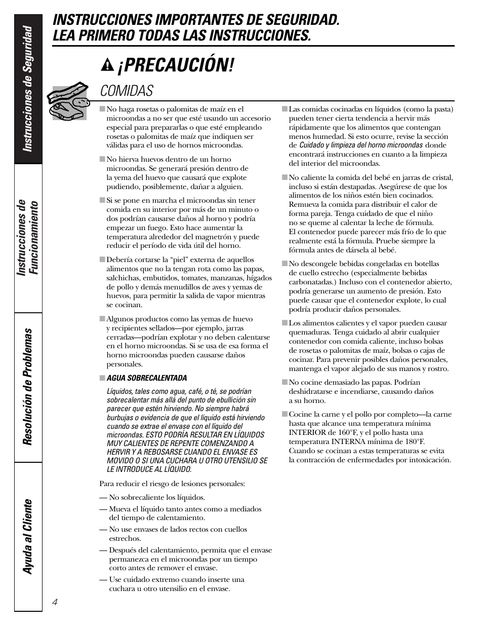 Precaución | GE SPACEMAKER JVM1490 User Manual | Page 40 / 72