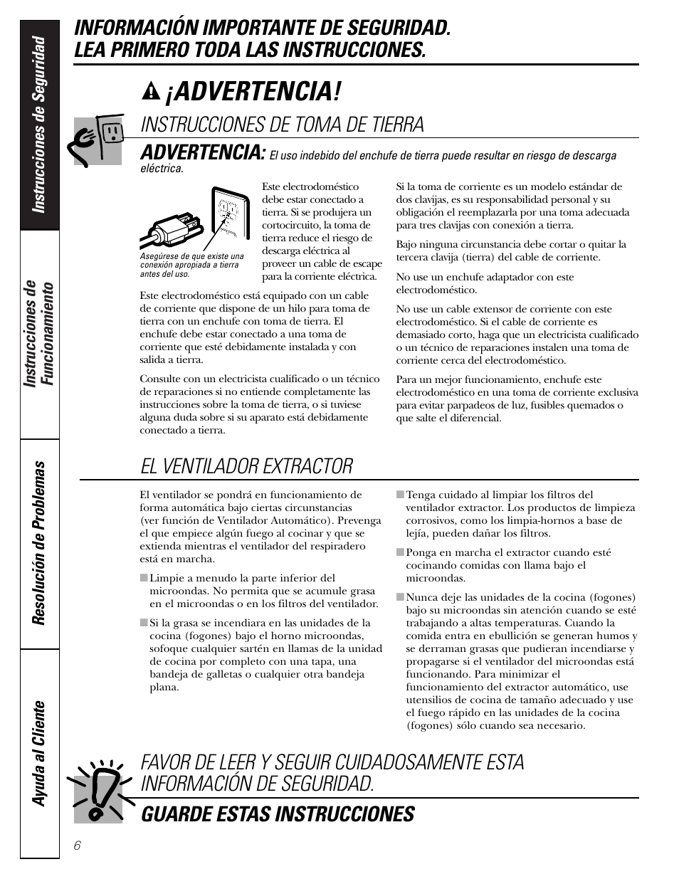 Advertencia, El ventilador extractor | GE SPACEMAKER JVM1490 User Manual | Page 42 / 72