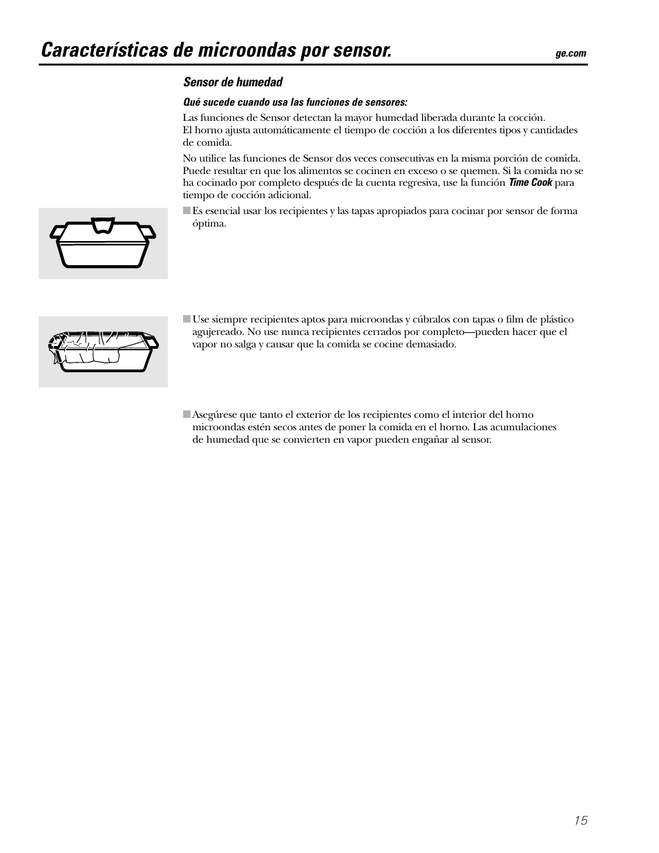 Funciones de sensor, Características de microondas por sensor | GE SPACEMAKER JVM1490 User Manual | Page 51 / 72
