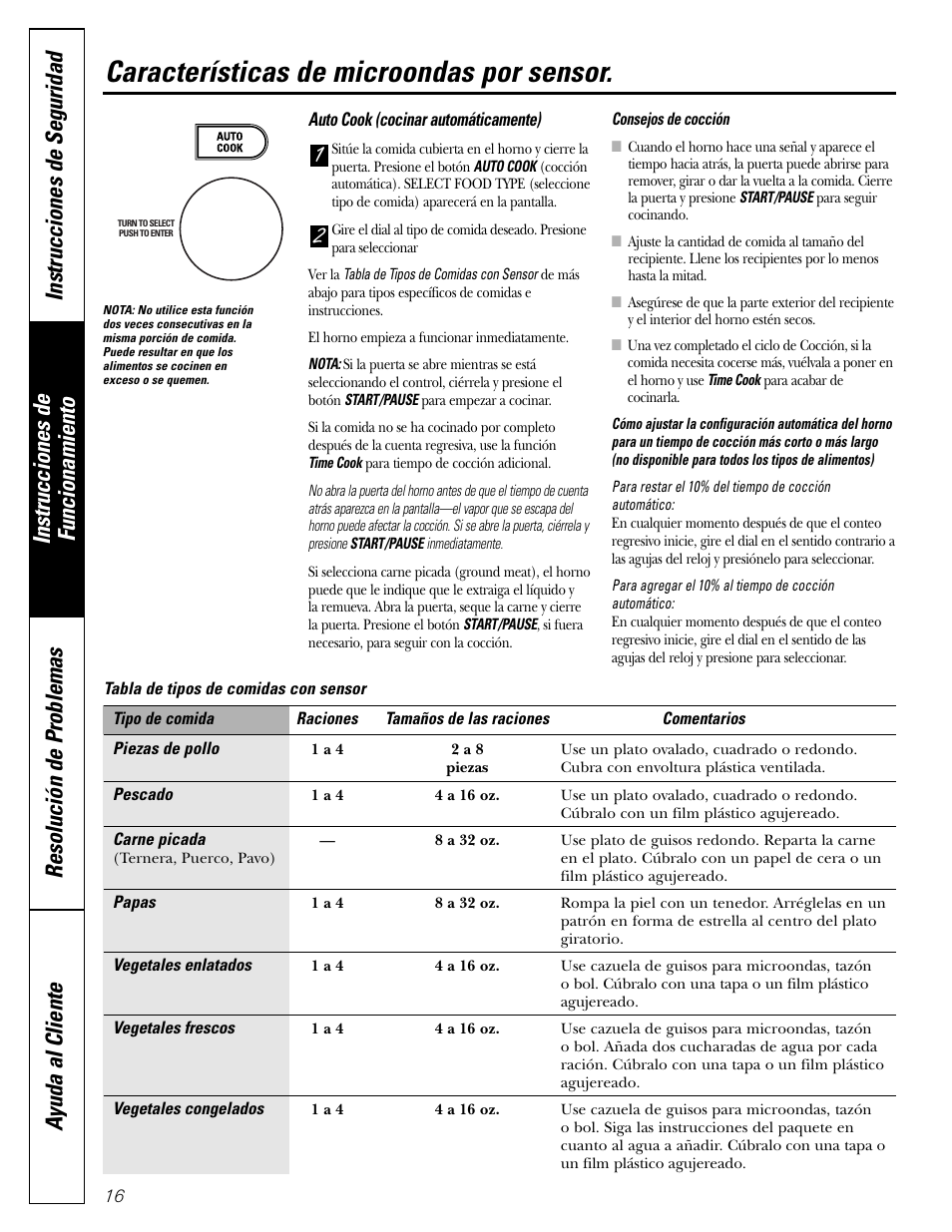 21 características de microondas por sensor | GE SPACEMAKER JVM1490 User Manual | Page 52 / 72