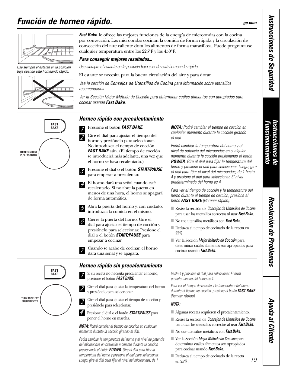 Función de horneo rápido | GE SPACEMAKER JVM1490 User Manual | Page 55 / 72