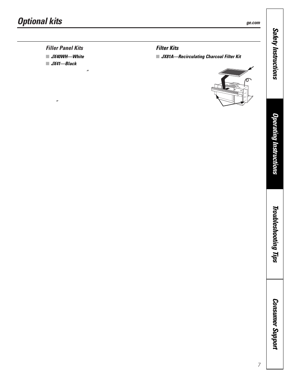 Optional kits | GE SPACEMAKER JVM1490 User Manual | Page 7 / 72
