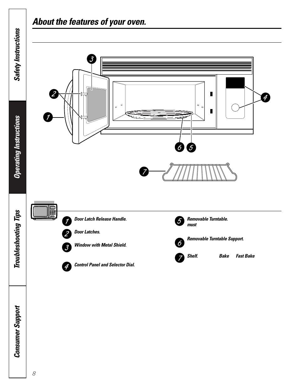 Features of your oven, Features of your oven , 9, About the features of your oven | Features of the oven | GE SPACEMAKER JVM1490 User Manual | Page 8 / 72