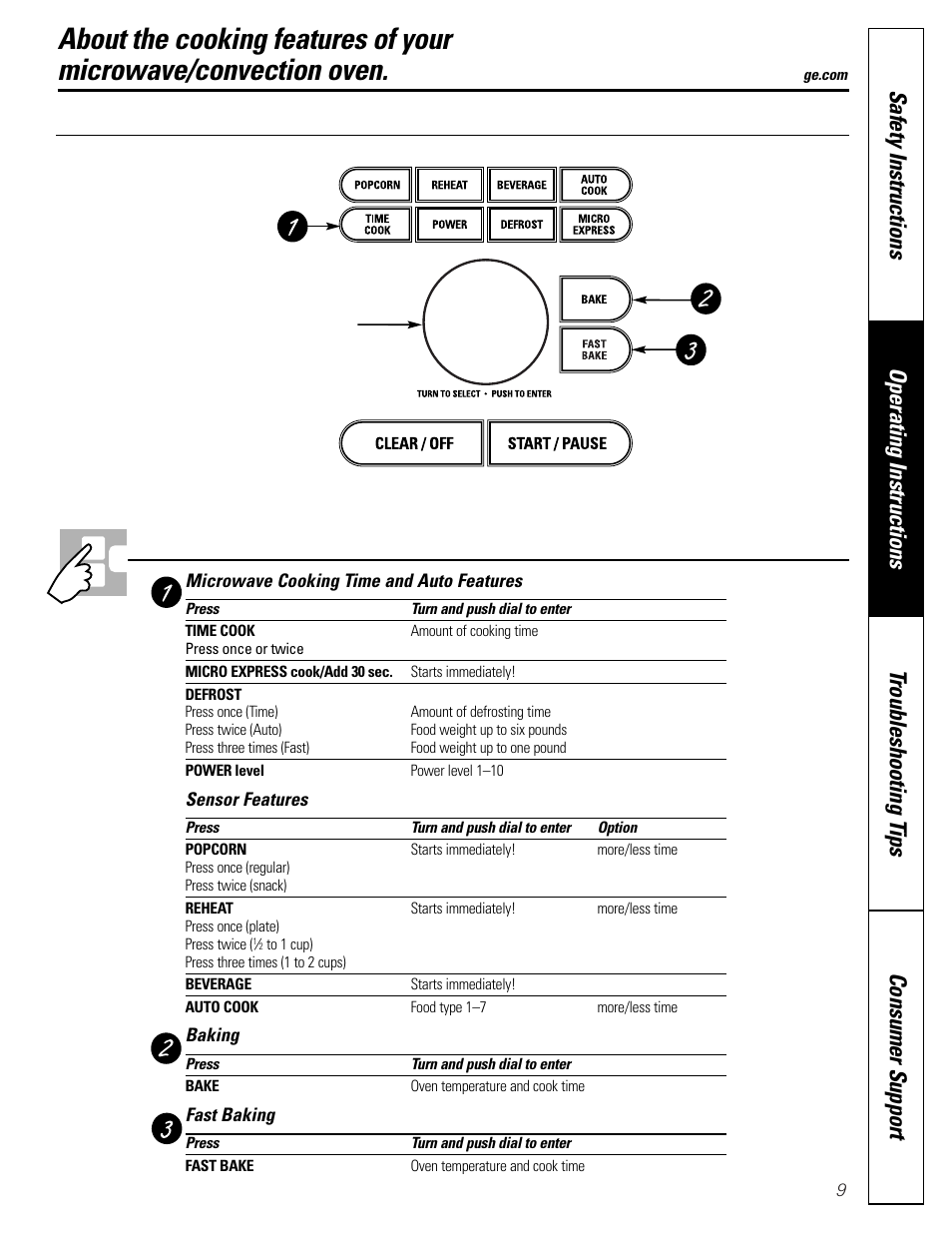 Time and auto features, Time and auto features , 11–13, Cooking controls | GE SPACEMAKER JVM1490 User Manual | Page 9 / 72