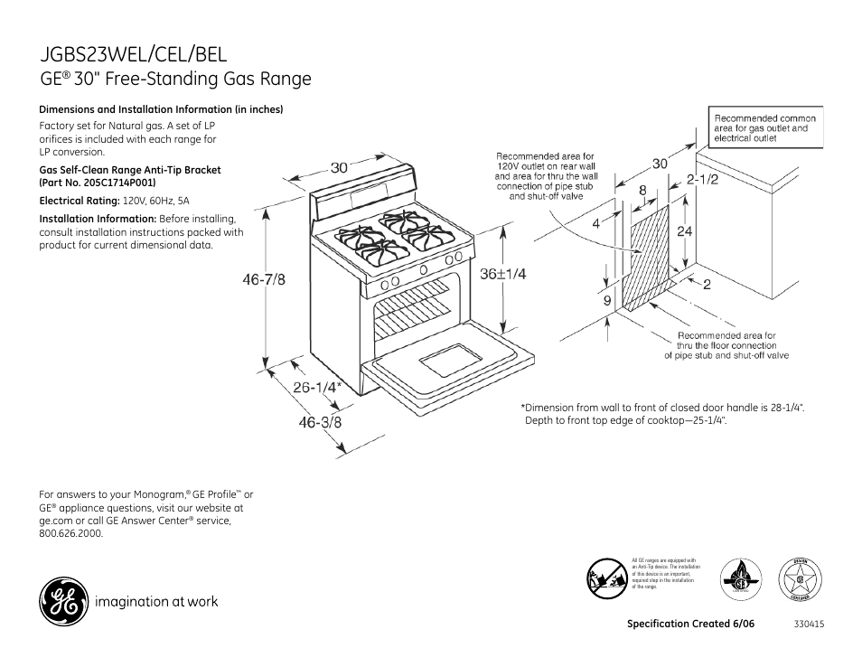 GE JGBS23BEL User Manual | 2 pages