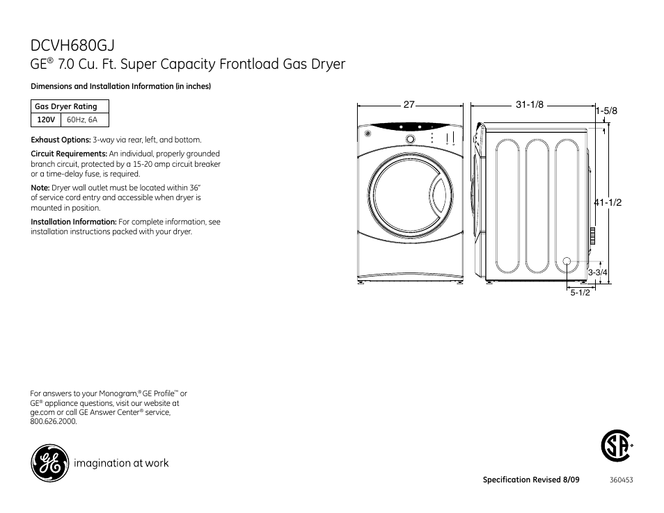 GE DCVH680GJMV User Manual | 4 pages