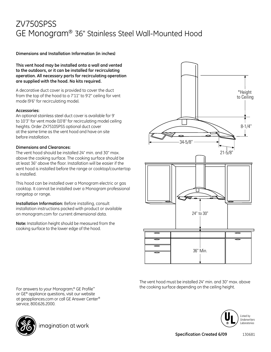 GE Monogram ZV750SPSS User Manual | 2 pages