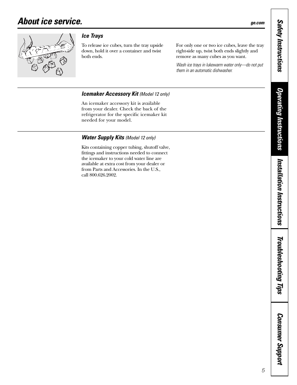 Ice service, About ice service | GE 11 User Manual | Page 5 / 20
