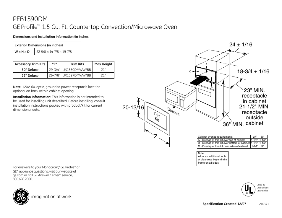 GE Profile PEB1590DM User Manual | 2 pages