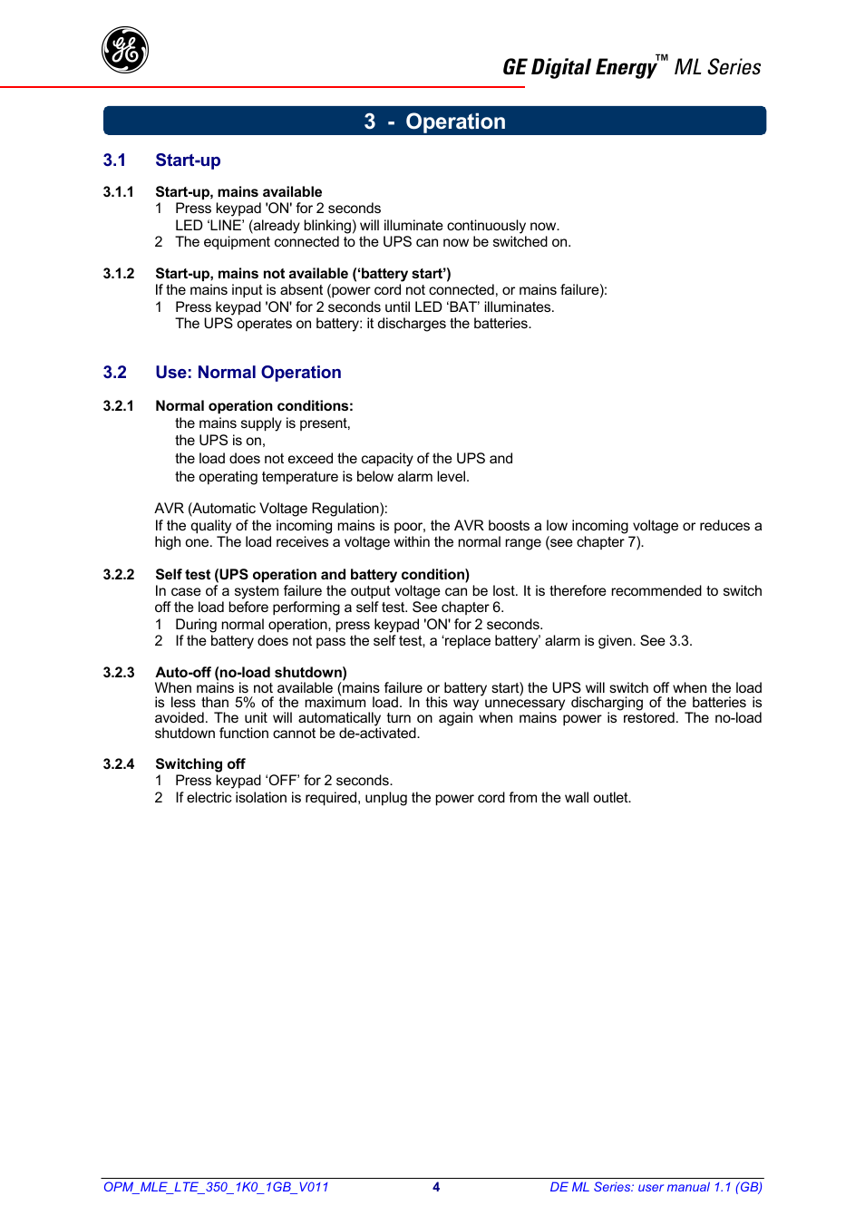 Ge digital energy, Ml series, 3 - operation | GE 500 User Manual | Page 5 / 10