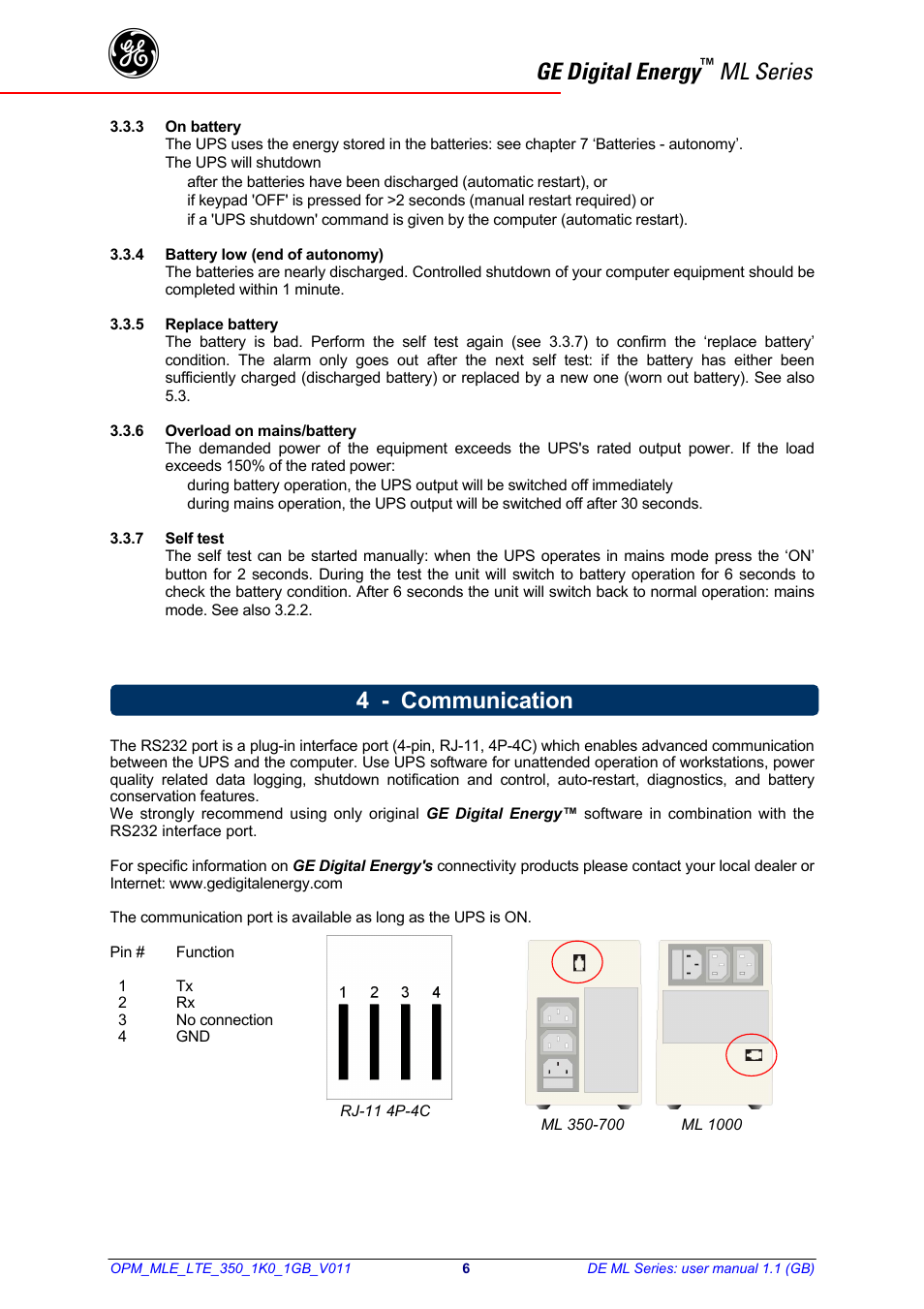 Ge digital energy, Ml series, 4 - communication | GE 500 User Manual | Page 7 / 10