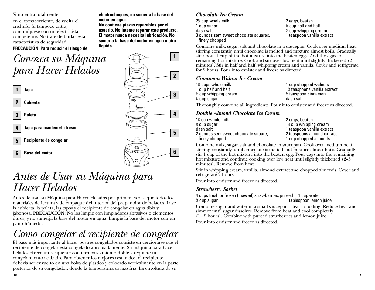 Conozca su máquina para hacer helados, Antes de usar su máquina para hacer helados, Como congelar el recipiente de congelar | GE 681131067652 User Manual | Page 7 / 16