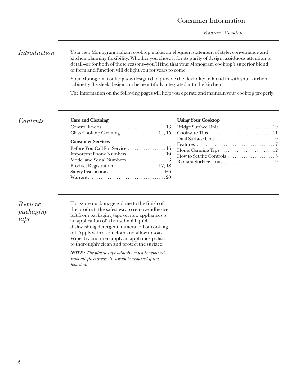 GE Monogram 164D3333P235 User Manual | Page 2 / 20