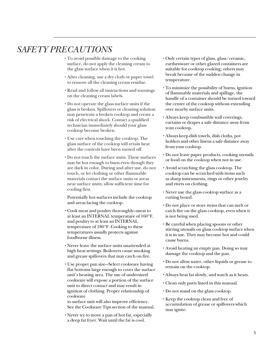 Safety precautions | GE Monogram 164D3333P235 User Manual | Page 5 / 20