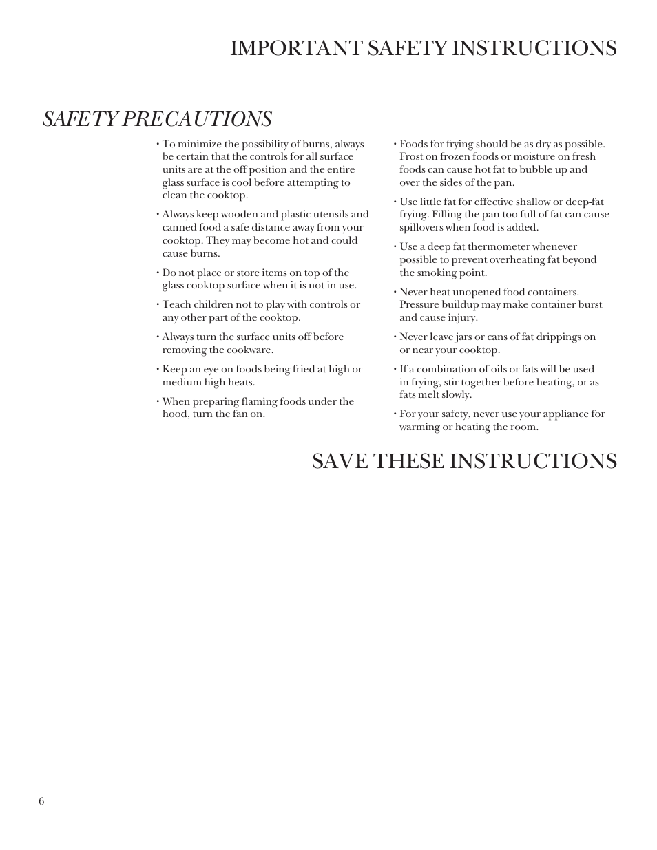 Important safety instructions safety precautions, Save these instructions | GE Monogram 164D3333P235 User Manual | Page 6 / 20