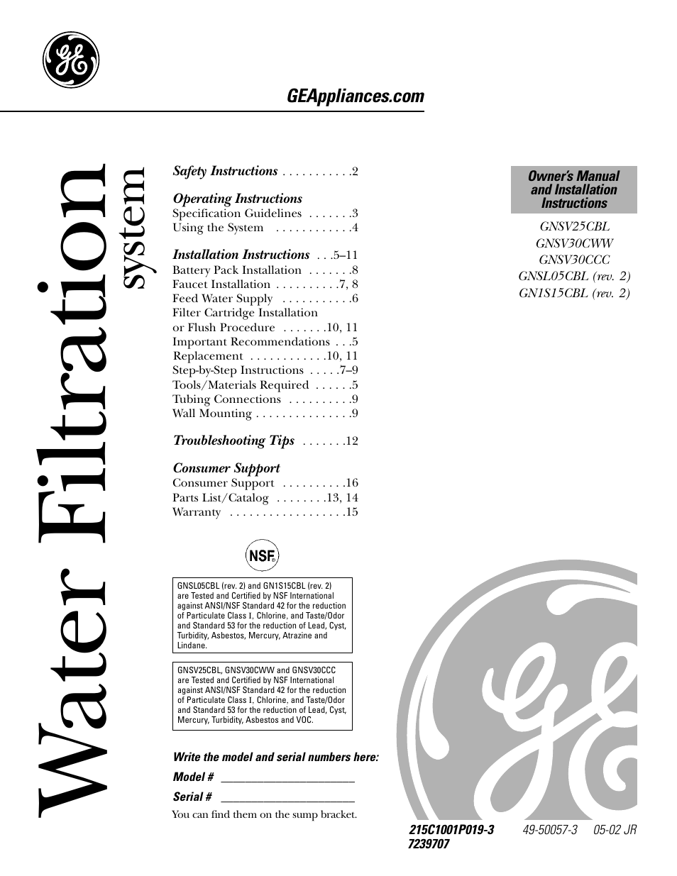 GE GNSL05CBL (REV. 2) User Manual | 16 pages