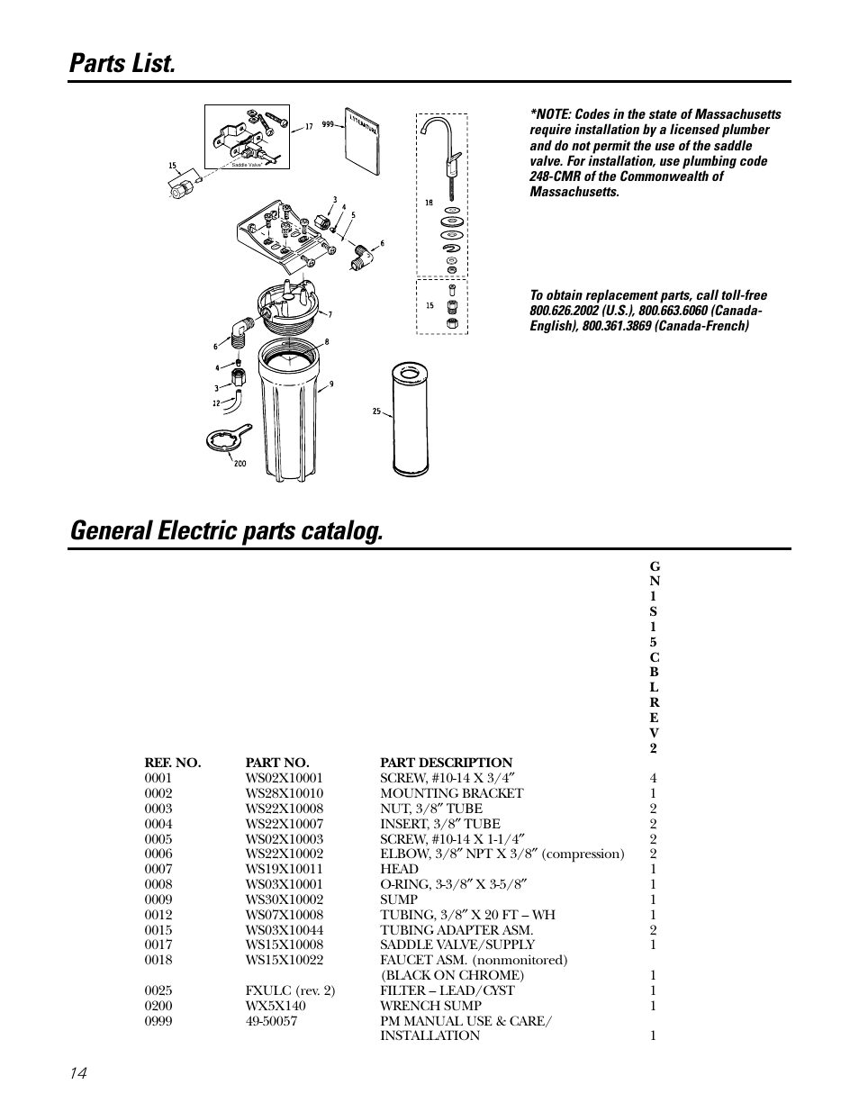 General electric parts catalog. parts list | GE GNSL05CBL (REV. 2) User Manual | Page 14 / 16