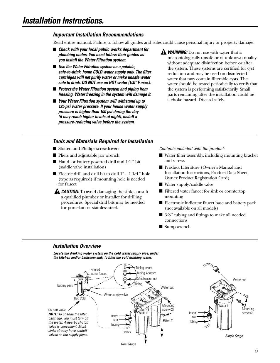 Installation instructions, Important recommendations, Tools/materials required | Tools and materials required for installation | GE GNSL05CBL (REV. 2) User Manual | Page 5 / 16