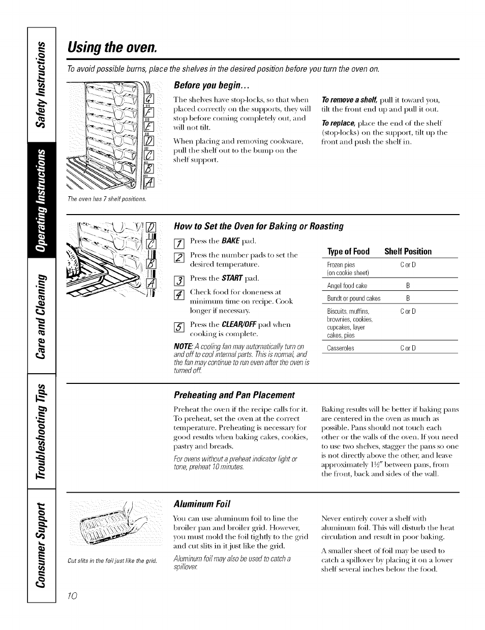 Before you begin, How to set the oven for baking or roasting, Preheating and pan placement | Using the oven | GE J7912-30" User Manual | Page 10 / 32
