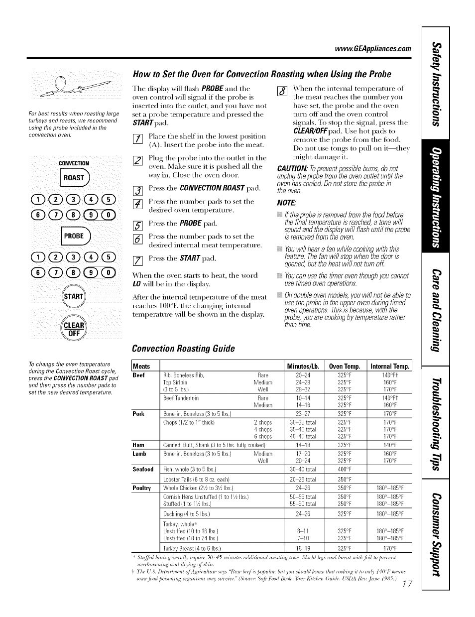 Convection roasting guide, Ocdcdgxd г), Cds) | GE J7912-30" User Manual | Page 17 / 32