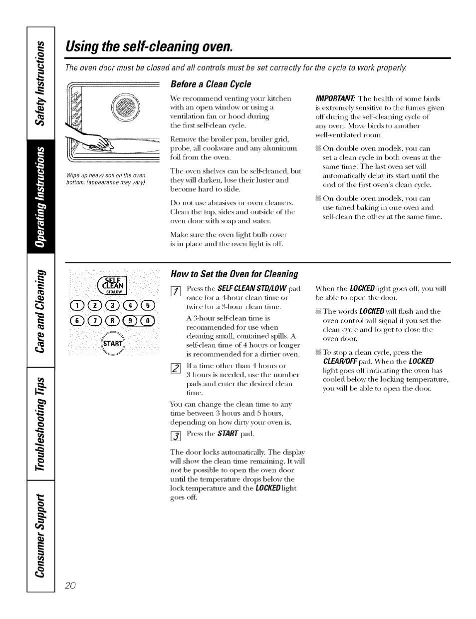 Before a clean cycle, How to set the oven for cleaning, Cdcdqdcd | Using the self-cleaning oven | GE J7912-30" User Manual | Page 20 / 32