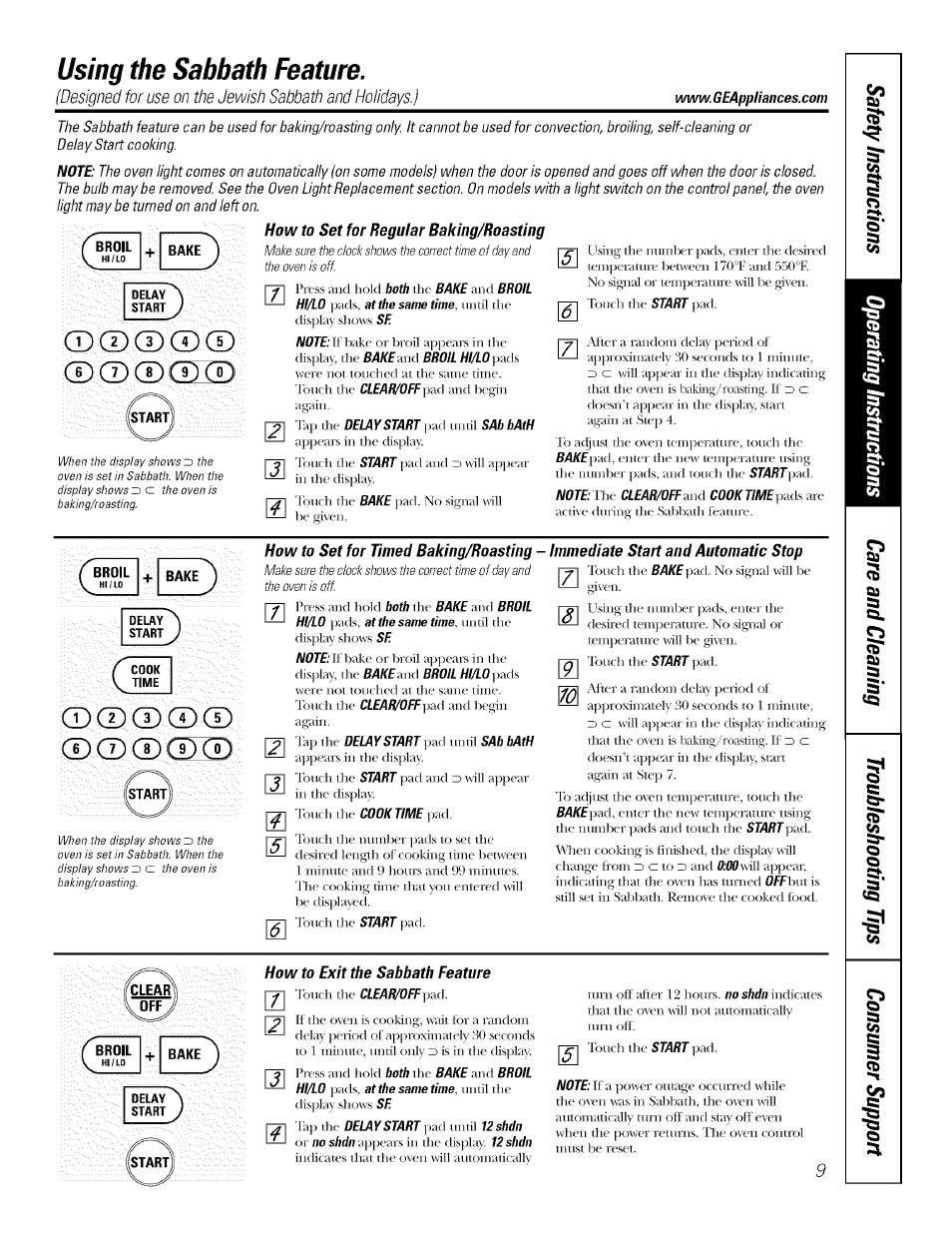 Cd cd cd cd cd, Cd®g2id, Using the sabbath feature | GE J7912-30" User Manual | Page 9 / 32