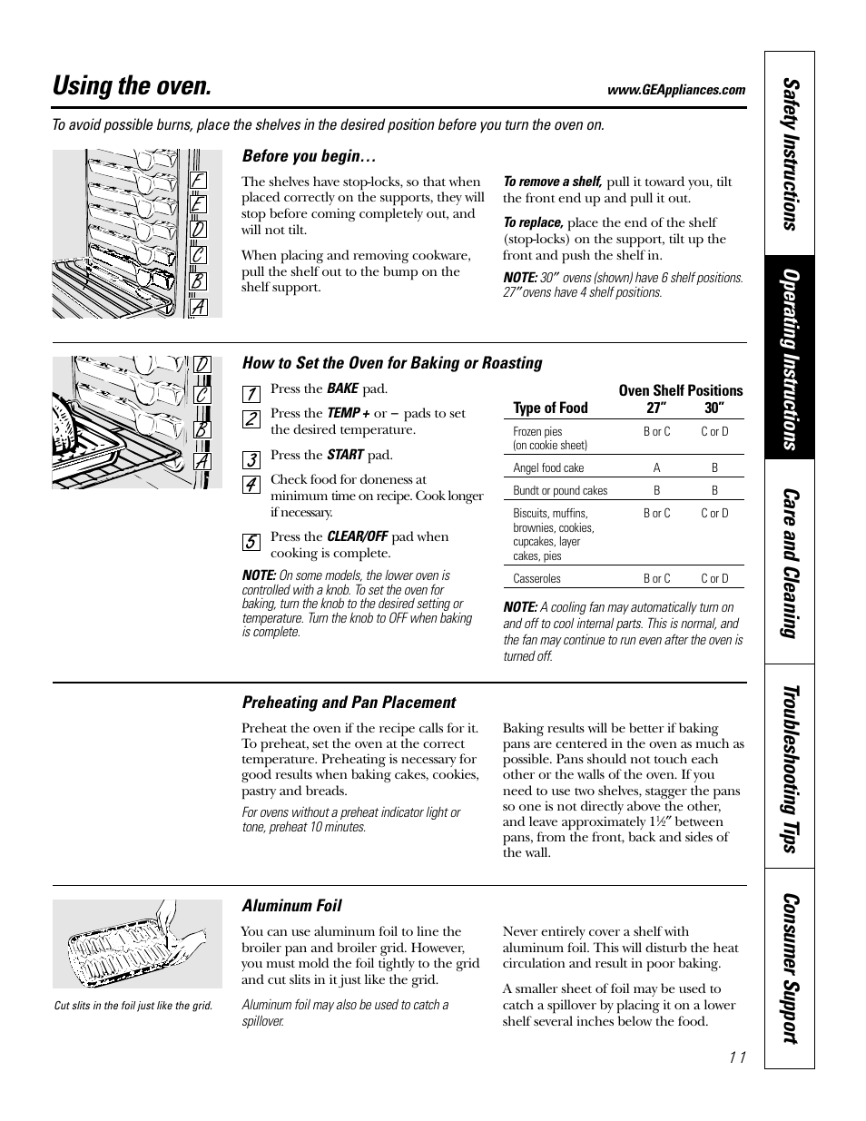 Oven, Oven , 12, Using the oven | GE JKP20 User Manual | Page 11 / 28