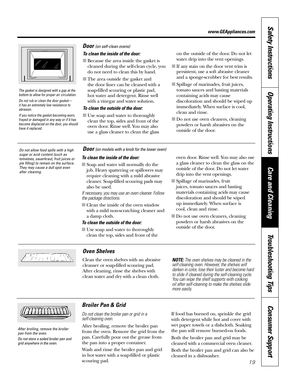 Broiler pan and grid, Shelves | GE JKP20 User Manual | Page 19 / 28