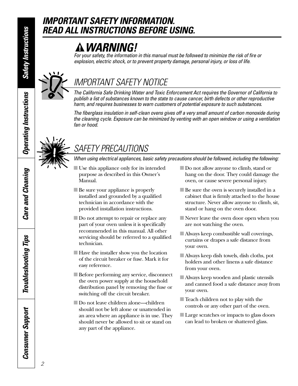Safety instructions, Warning, Important safety notice | Safety precautions | GE JKP20 User Manual | Page 2 / 28