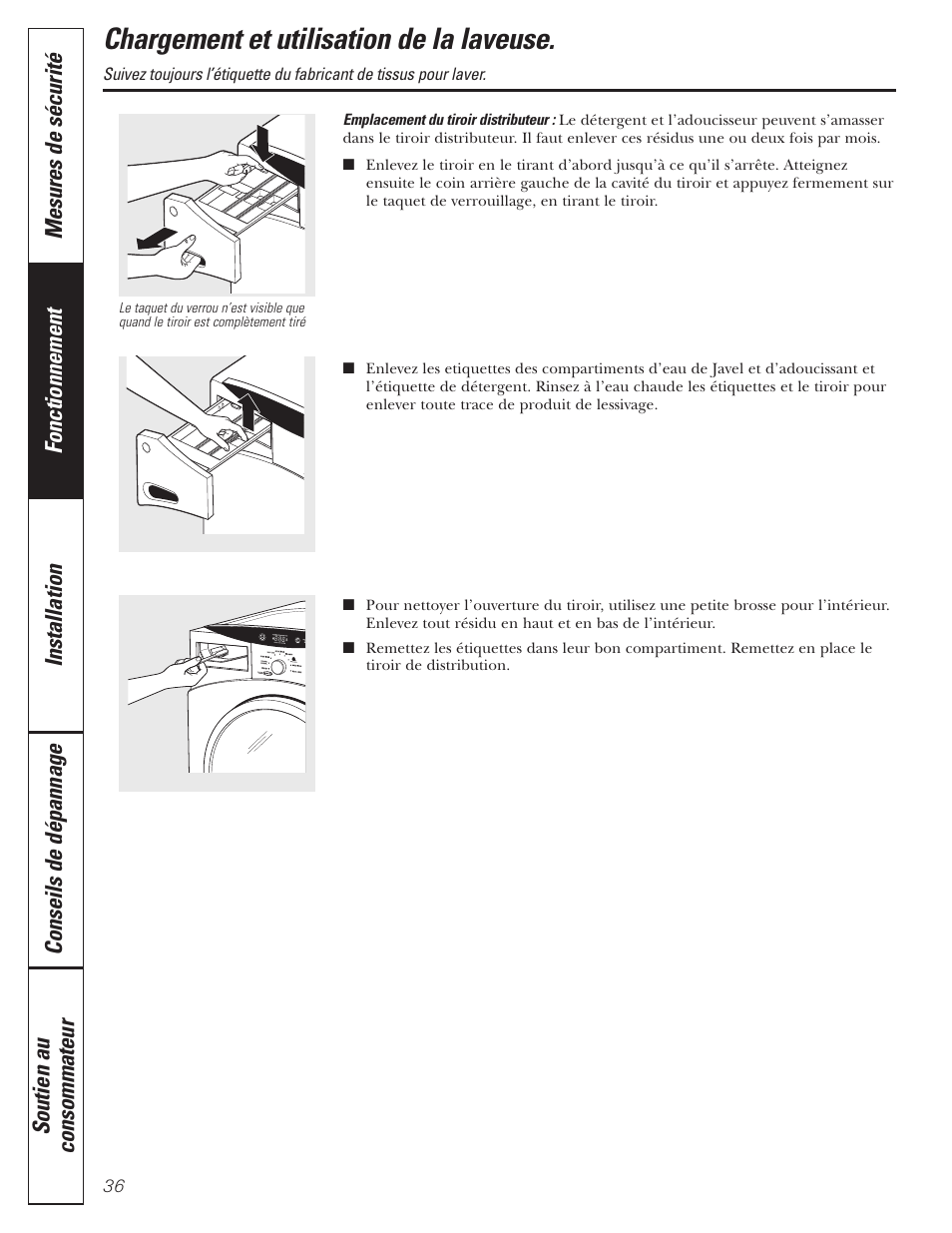 Chargement et utilisation de la laveuse | GE GBVH5140 User Manual | Page 36 / 76