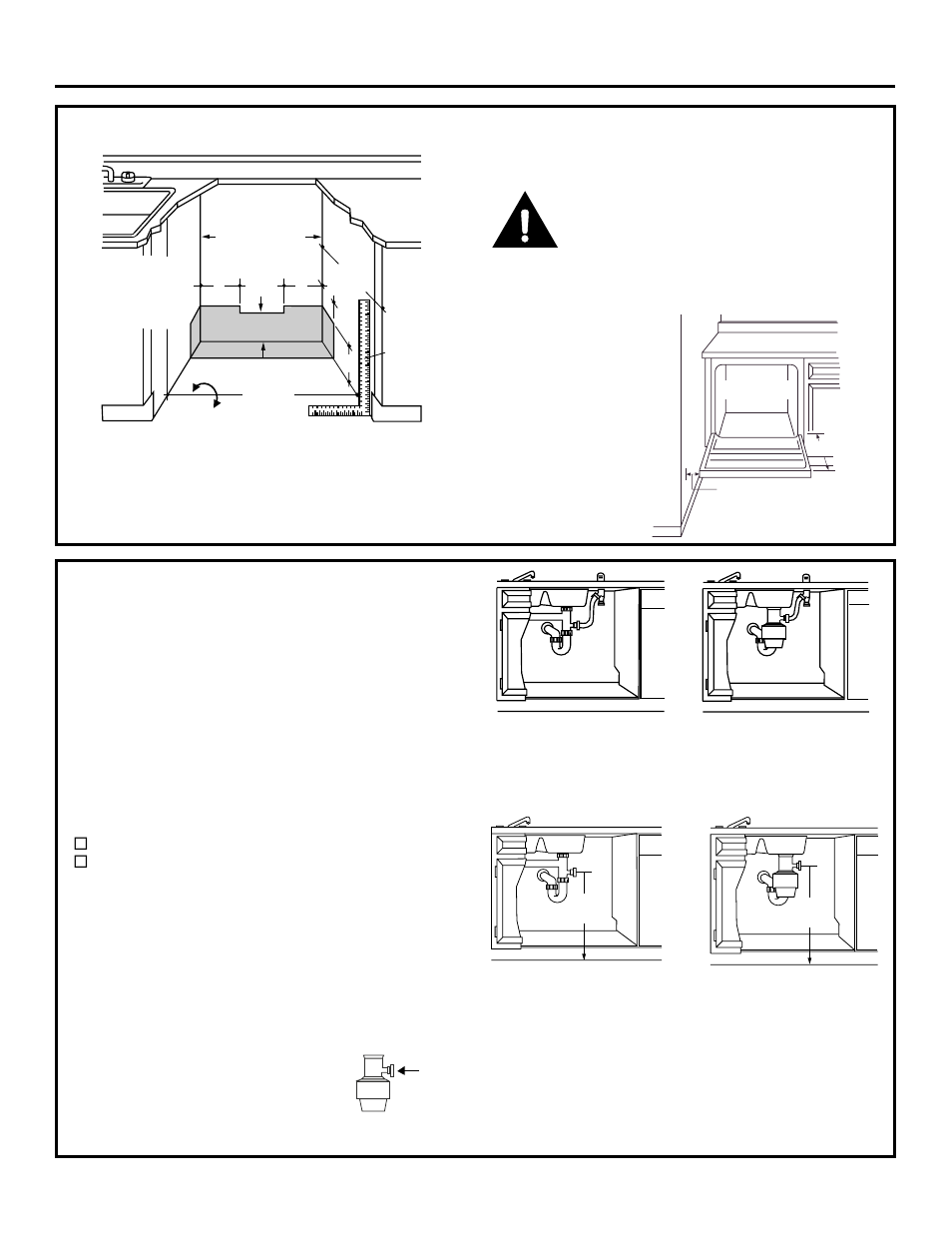 Installation preparation, Warning, Prepare dishwasher enclosure | Drain requirements, Determine drain method, Cabinet preparation | GE PDW8100 User Manual | Page 3 / 12
