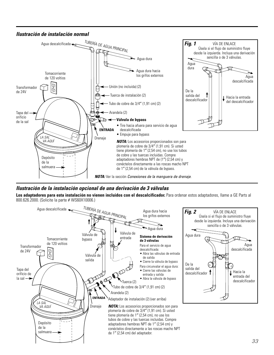 33 ilustración de instalación normal, Fig. 1, Fig. 2 | GE GXSF31E User Manual | Page 33 / 60