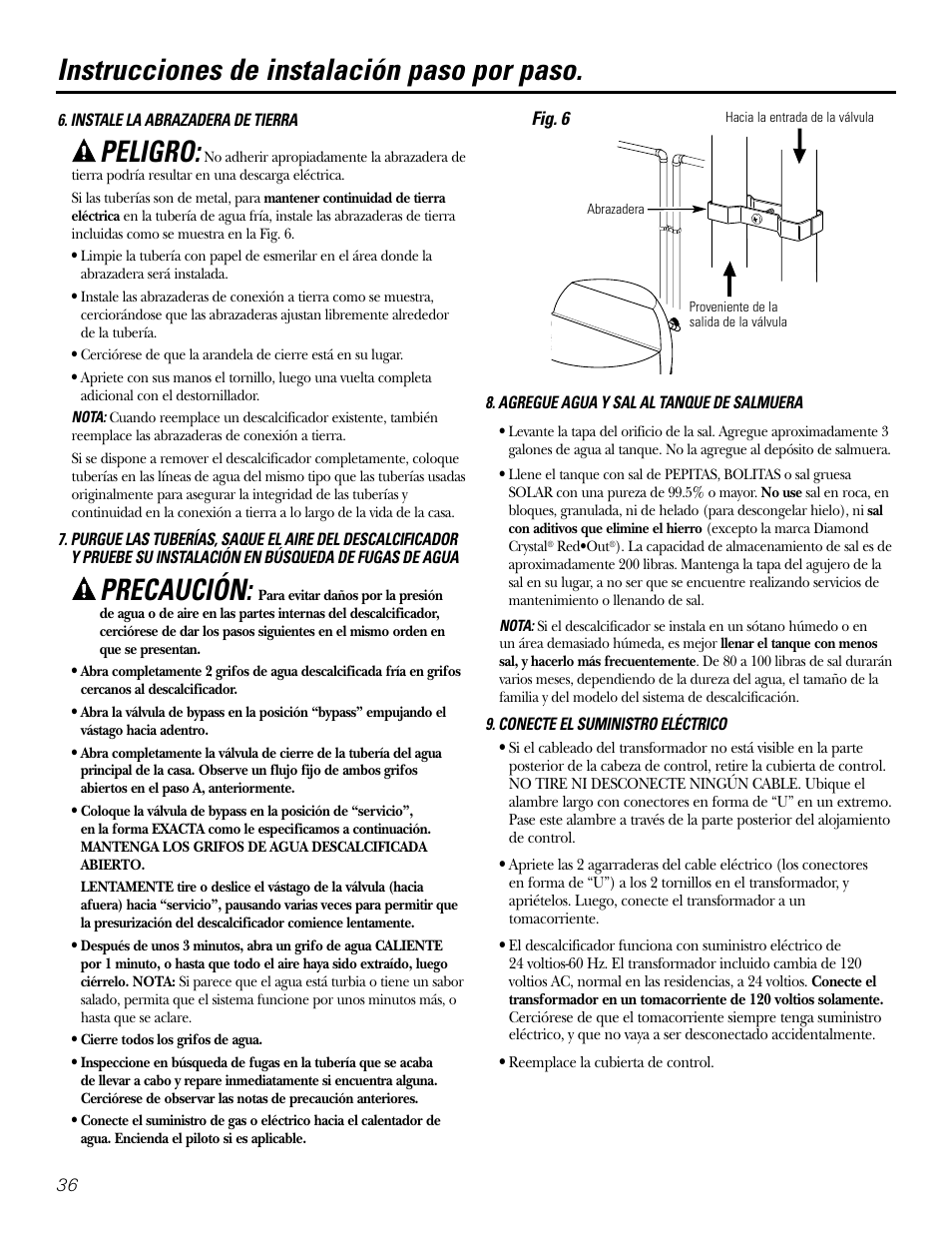 Peligro, Precaución, Instrucciones de instalación paso por paso | GE GXSF31E User Manual | Page 36 / 60