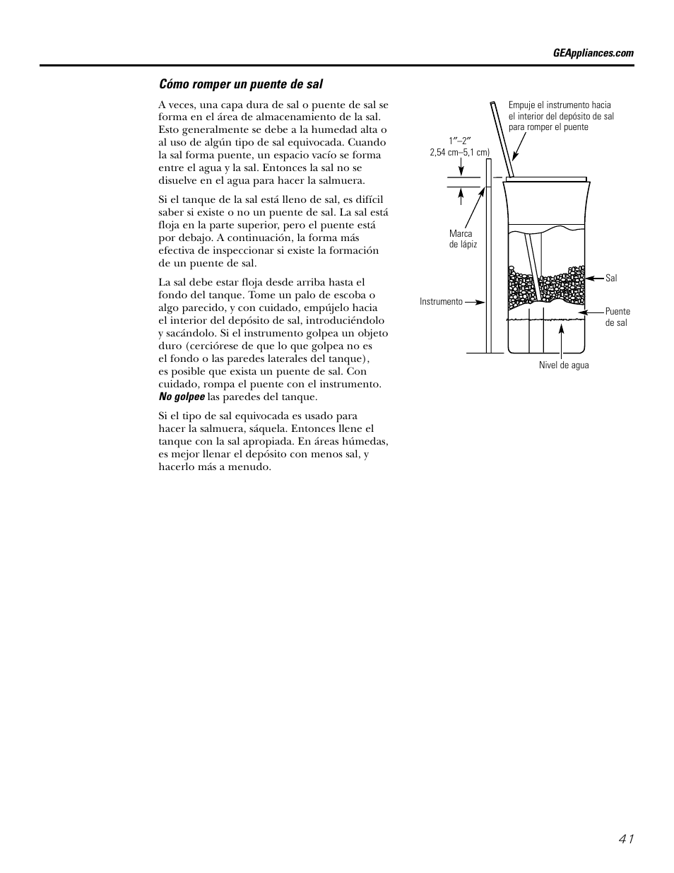 Cómo romper un puente de sal | GE GXSF31E User Manual | Page 41 / 60