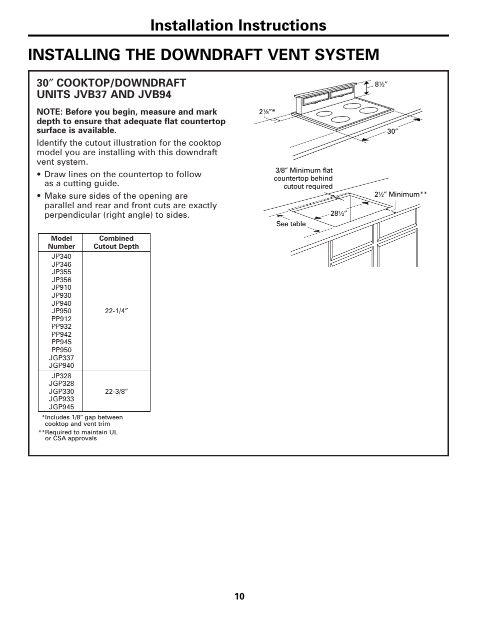 30" cooktop/downdraft units jvb37 and jvb94, Installing the downdraft vent system, Cooktop/downdraft | Units jvb37 and jvb94, Installing the downdraft vent system –17 | GE JVB37 User Manual | Page 10 / 40