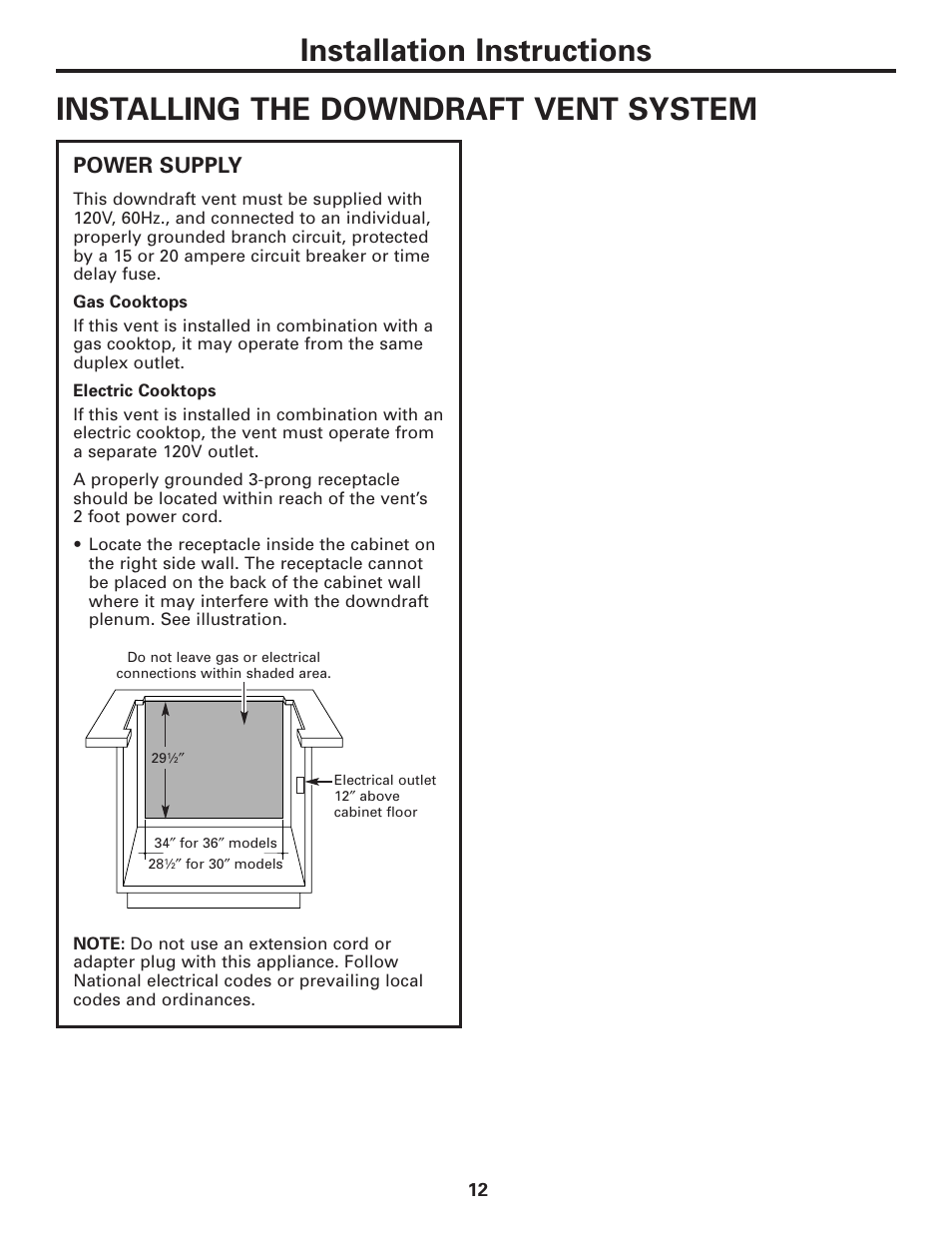 Power supply | GE JVB37 User Manual | Page 12 / 40